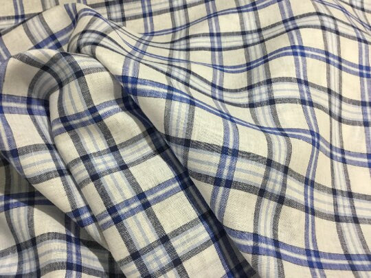 NEW High Class 100% Pure Irish Linen Check Fabric Made In Ireland