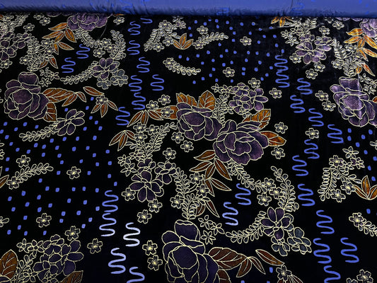 NEW High Class Floral Viscose Silk Velvet Devore Fabric