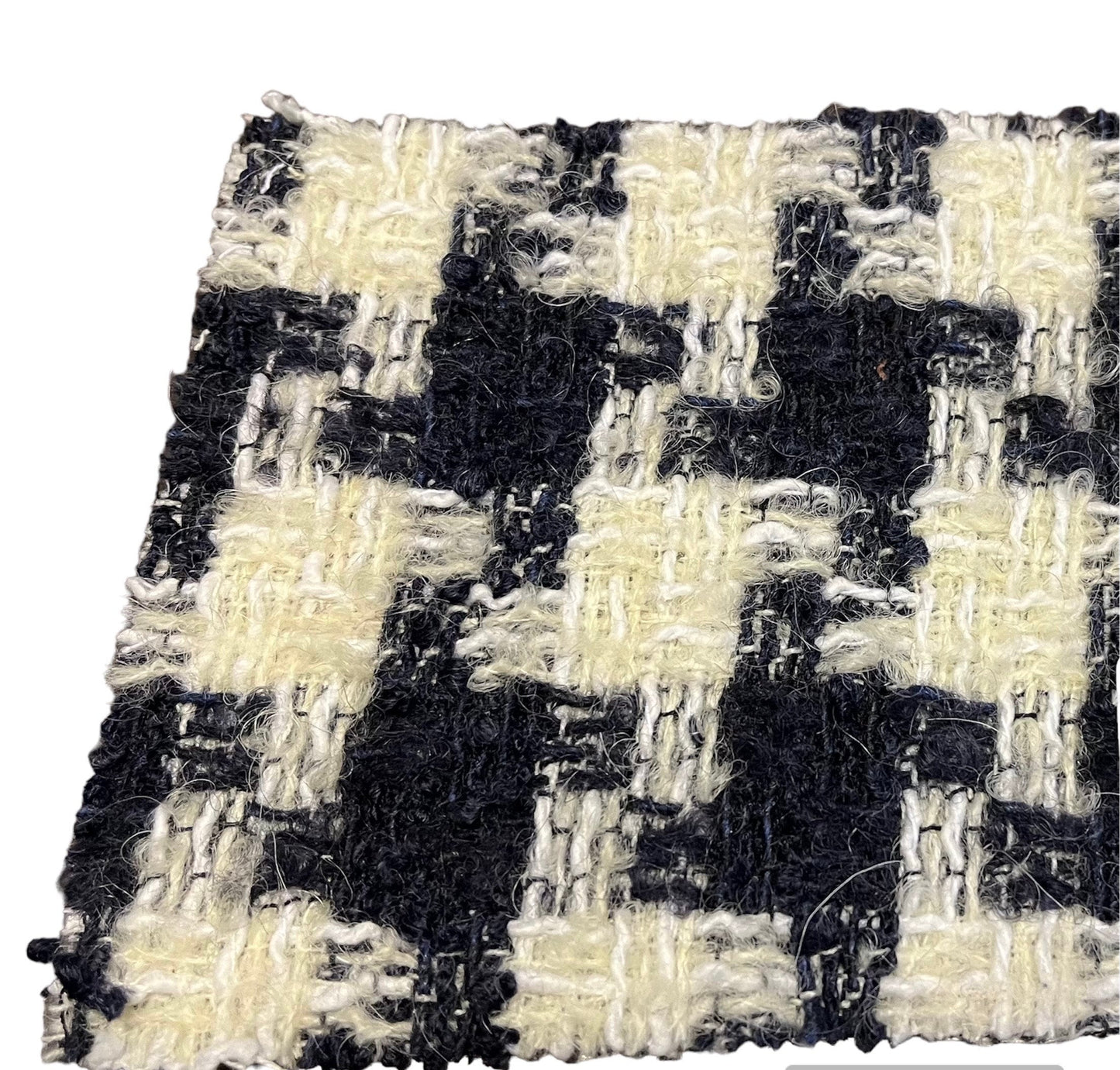 NEW High Class Navy Black Cream Ivory Houndstooth Couture Wool Tweed Boucle Fabric (Read Description)