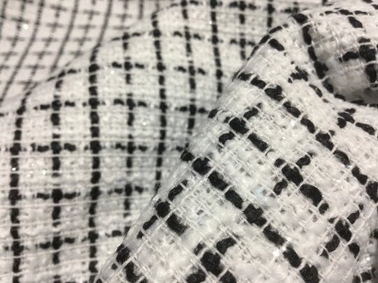 NEW High Class Black White Tweed Lurex Boucle Fabric