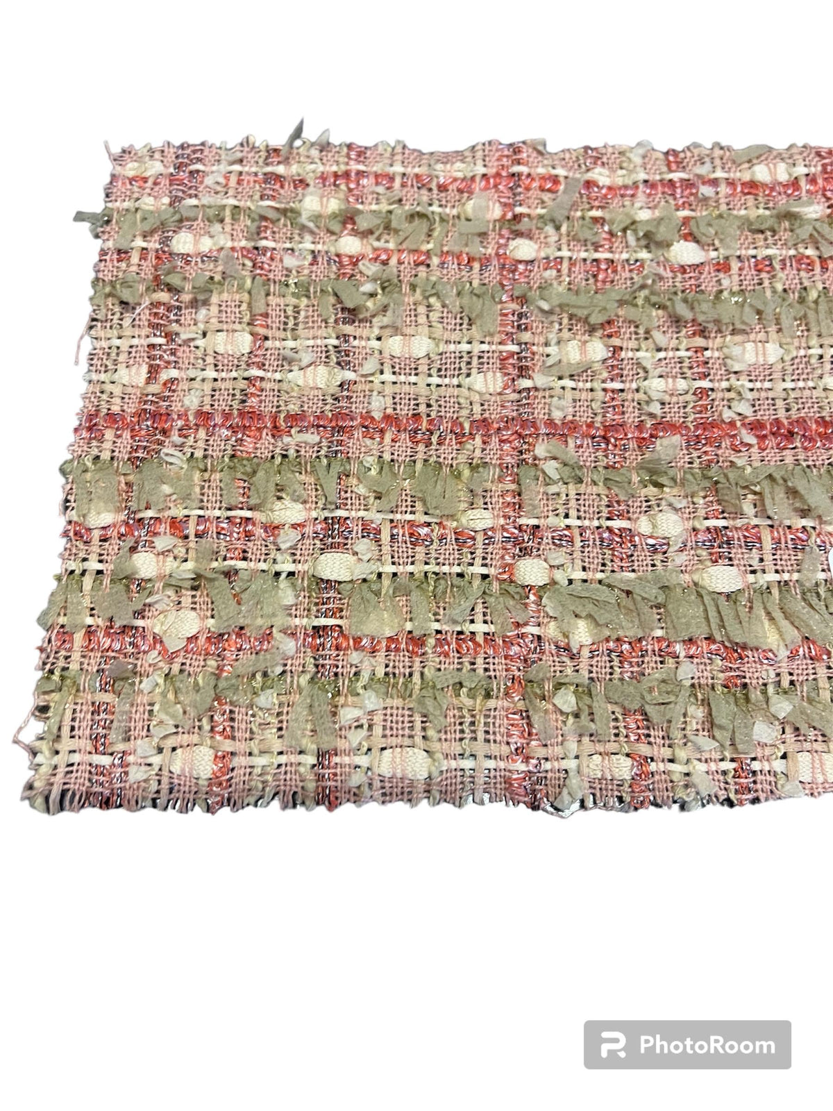 NEW High Class Pastel Pink Salmon Camel Flag Check Couture Tweed Boucle Fabric (Read Description)