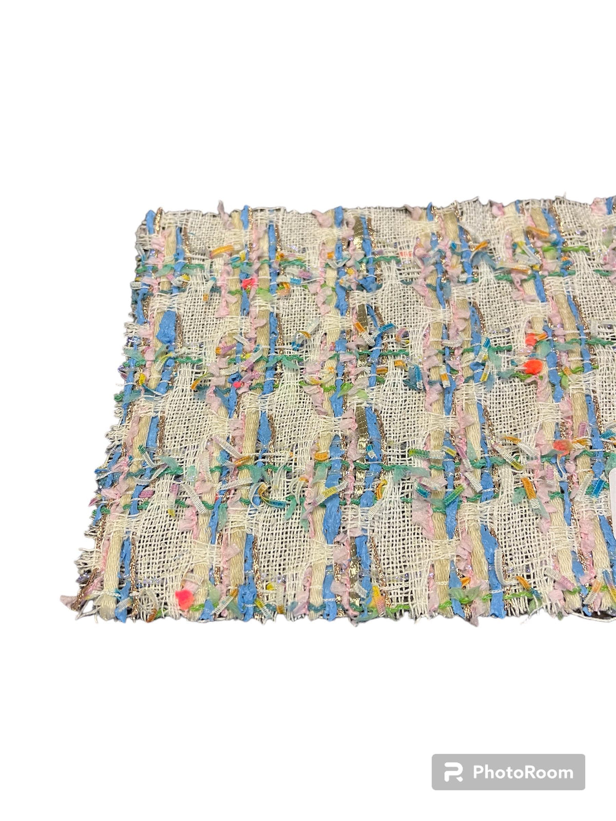NEW High Class Pale Pink White Sky Blue Green Gold Couture Houndstooth Tweed Boucle Fabric (Read Description)