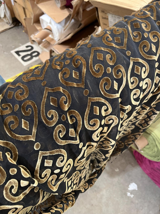 NEW High Class Bronze / Black Damask Viscose Silk Velvet Burnout Fabric