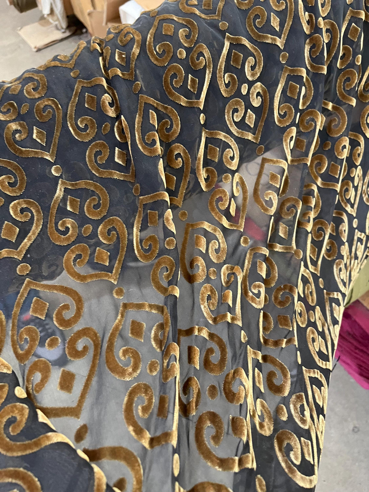 NEW High Class Bronze / Black Damask Viscose Silk Velvet Burnout Fabric
