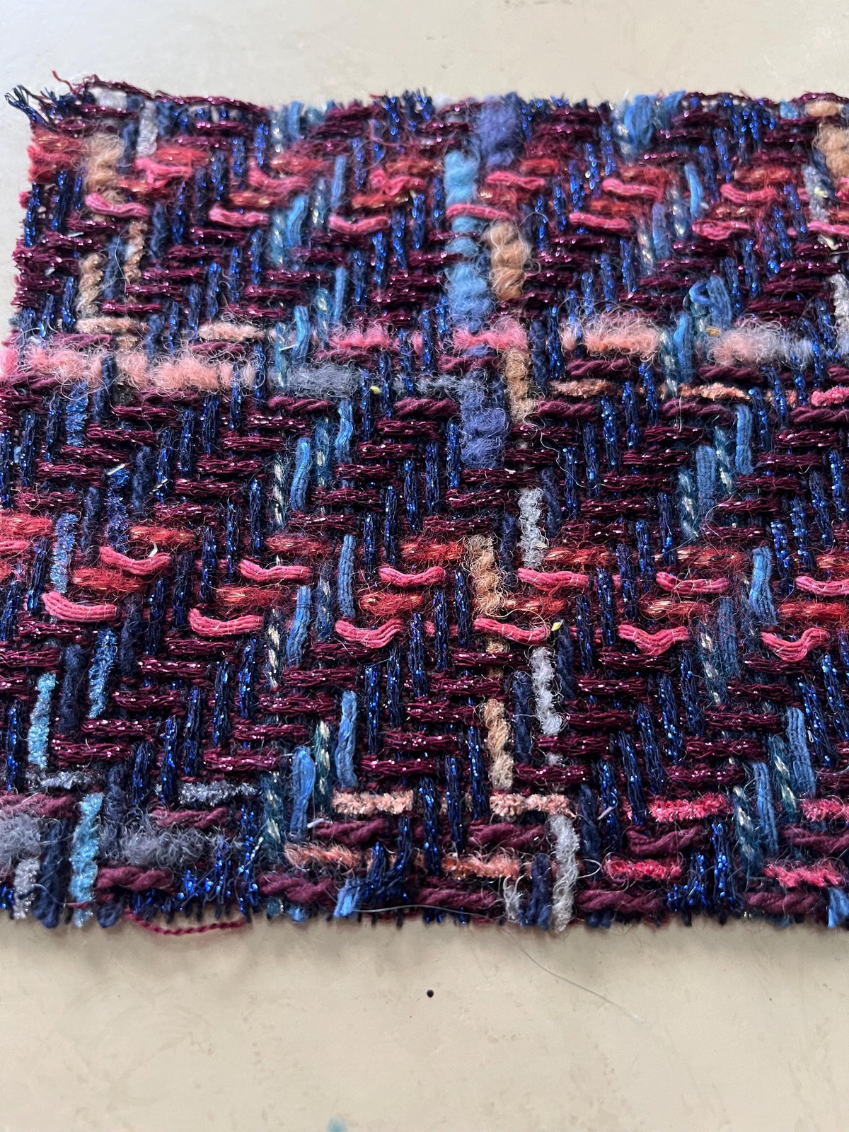 NEW High Class Wool Alpaca Metallic Blue Maroon Pastel Multi Check Couture Tweed Boucle Fabric (Read Description)