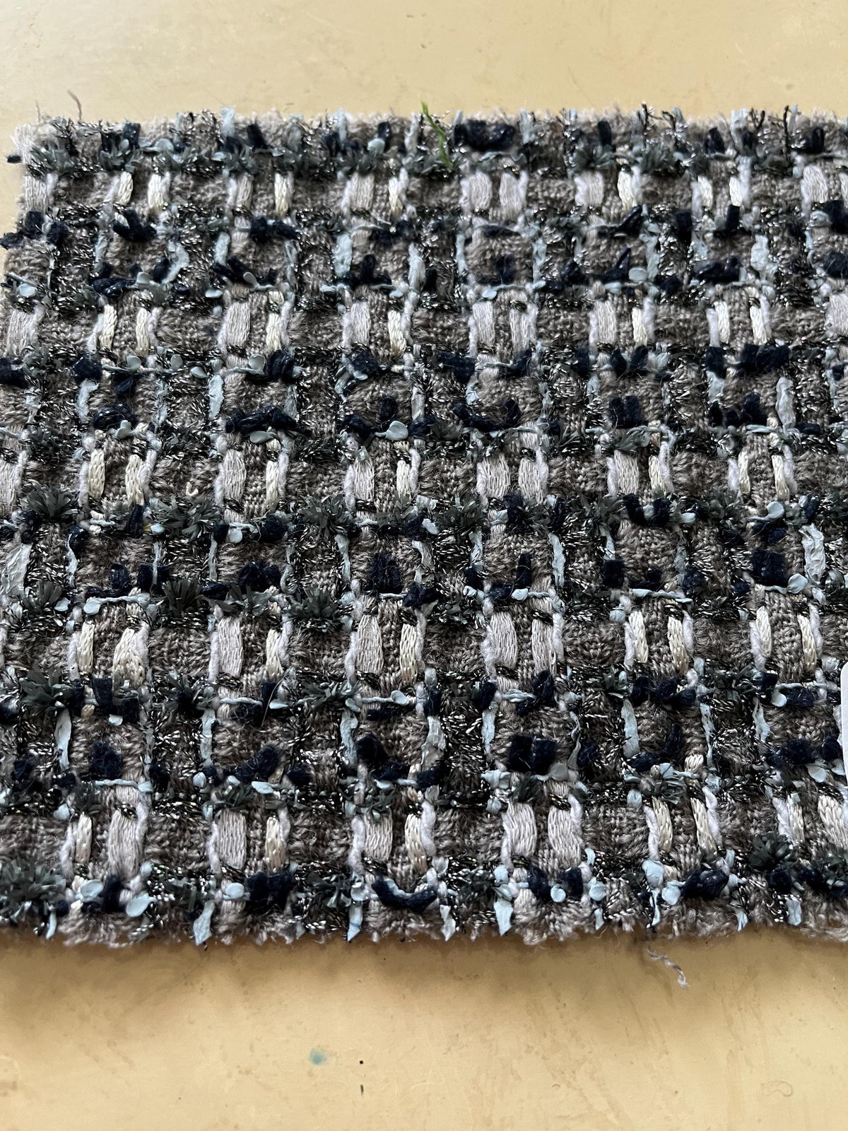 NEW High Class Wool Pastel Grey Navy Gun Metal Colour Couture Tweed Boucle Fabric (Read Description)