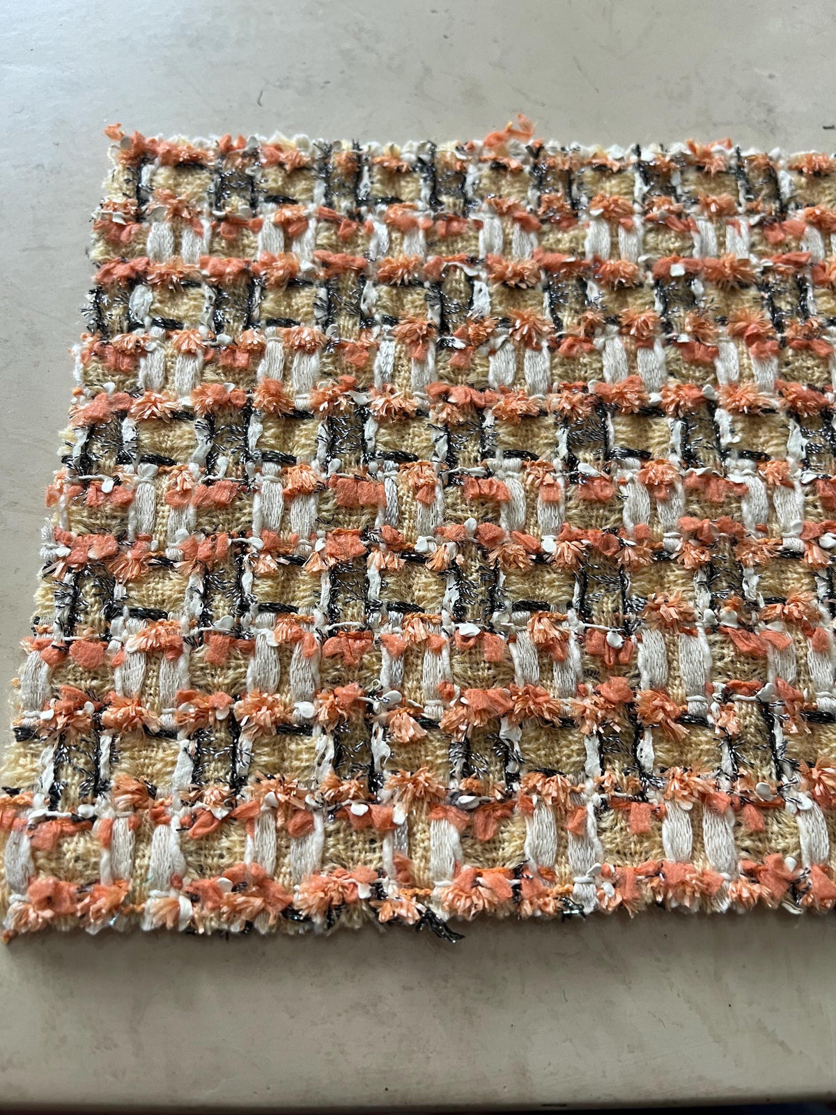 NEW High Class Wool Tangerine Pastel Yellow Cream Couture Tweed Boucle Fabric (Read Description)