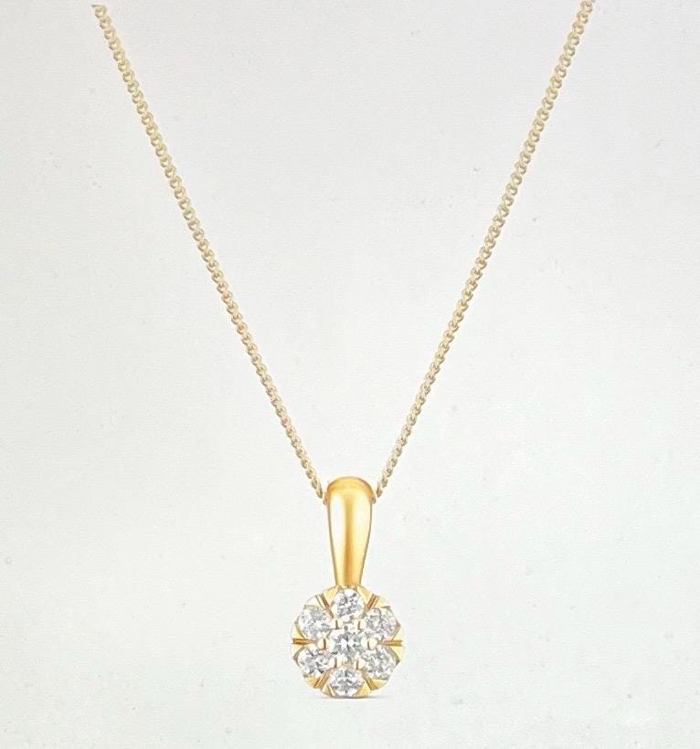 NEW Haute Couture 9ct Yellow Gold 18"" 0.19ct Diamond Cluster Pendant (Please See Description)