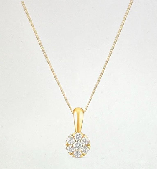 NEW Haute Couture 9ct Yellow Gold 18"" 0.19ct Diamond Cluster Pendant (Please See Description)