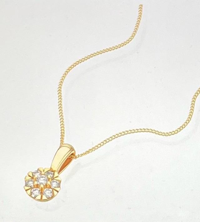 NEW Haute Couture 9ct Yellow Gold 18"" 0.19ct Diamond Cluster Pendant (Please See Description)