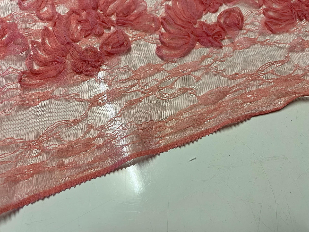 NEW High Class Salmon Pink Floral Lace Ribbon Tulle Fabric