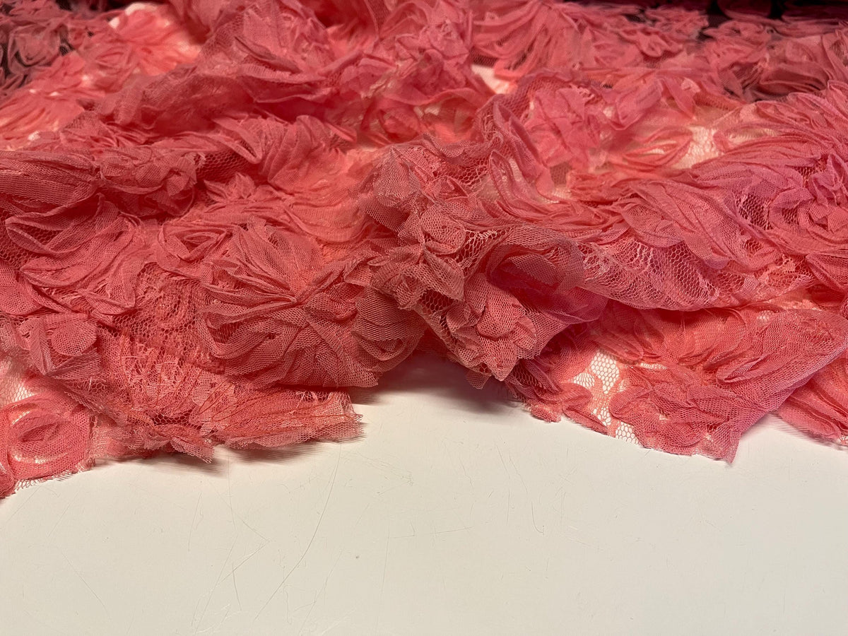 NEW High Class Salmon Pink Floral Lace Ribbon Tulle Fabric