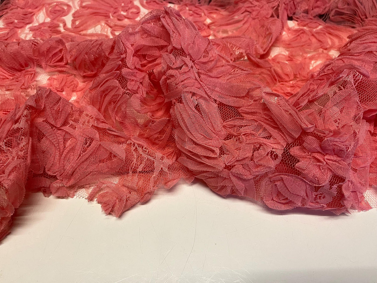 NEW High Class Salmon Pink Floral Lace Ribbon Tulle Fabric