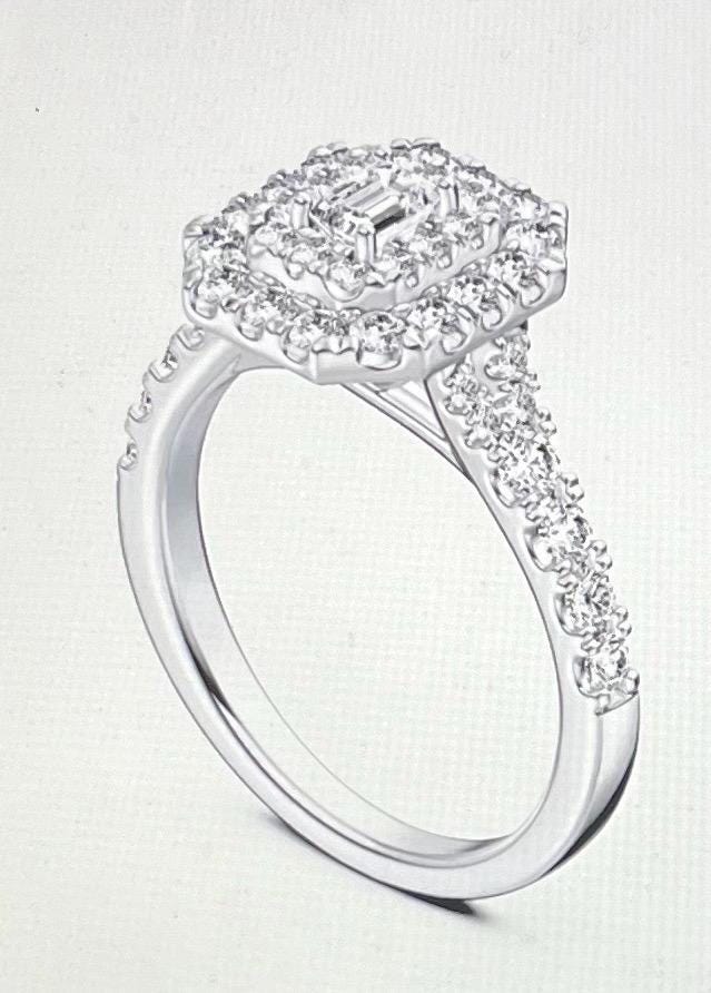 NEW Haute Couture Engagement Ring Platinum Emerald Cut 1ct Diamond Ring Wedding Ring (Please See Description)