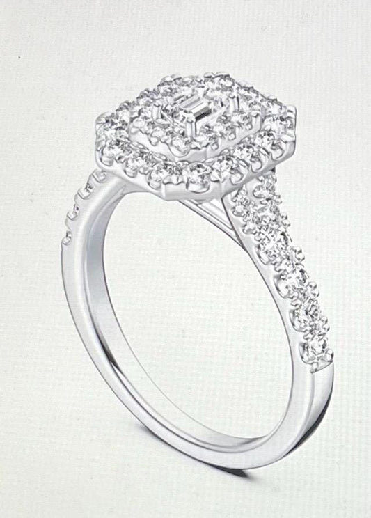 NEW Haute Couture Engagement Ring Platinum Emerald Cut 1ct Diamond Ring Wedding Ring (Please See Description)