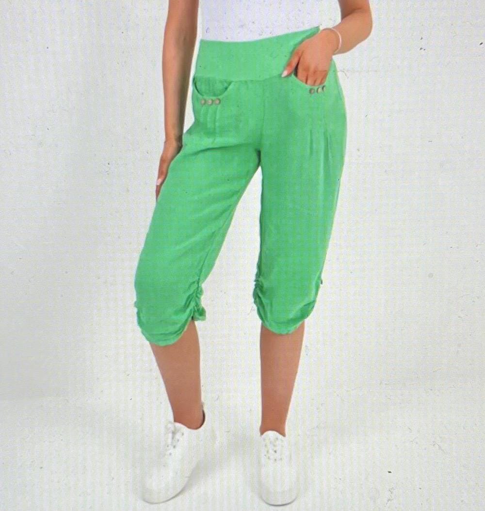 Candy Colours Elastic Waist 100% Linen Women's Button Capri Trousers, Pants, Casual Trousers, Made In Italy FREE Postage Worldwide (See Desc