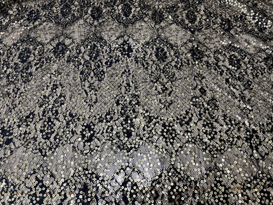 NEW High Class Black Floral Lace Gold Sequins Fabric