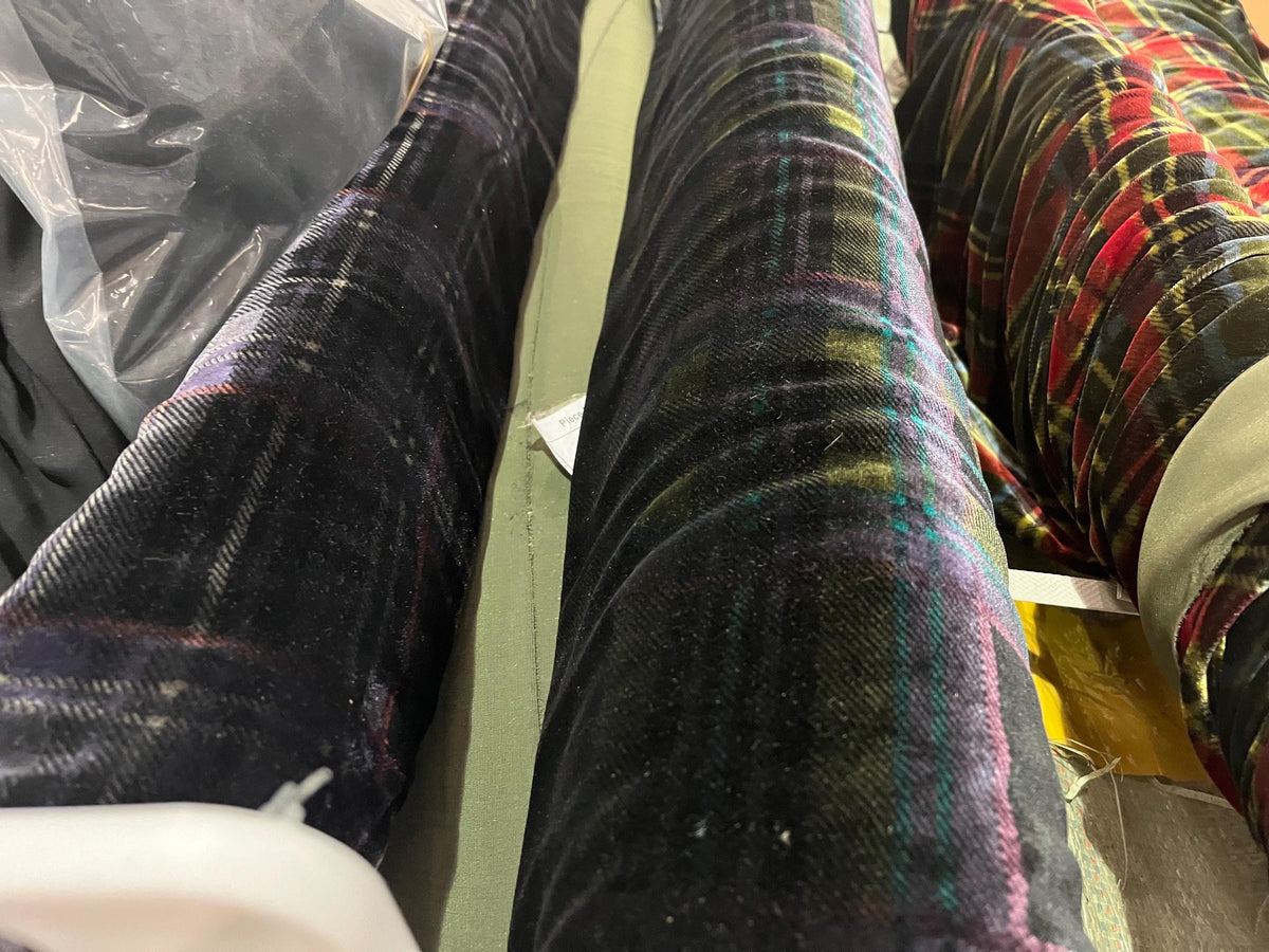 NEW High Class Viscose Silk Velvet Tartan Check Print Fabric (See Description)