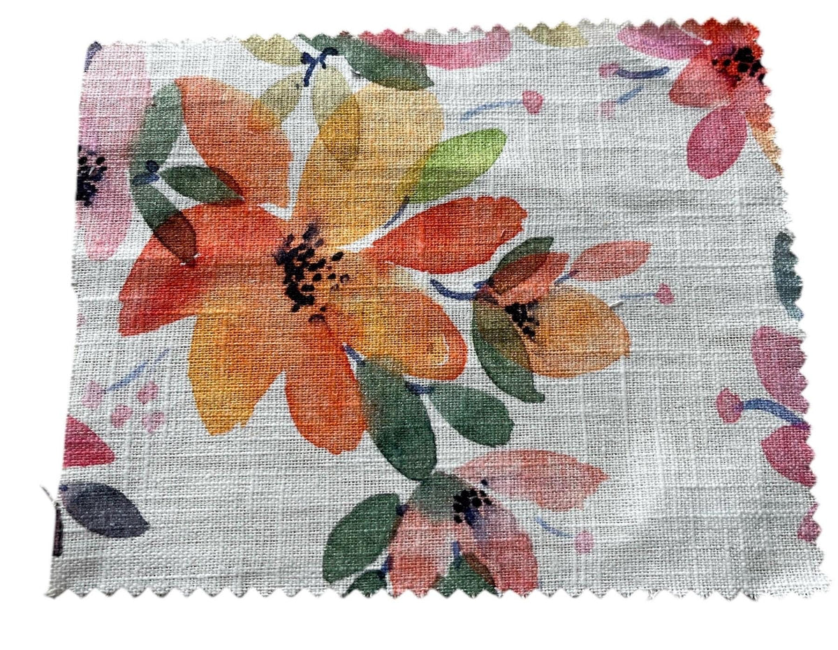NEW High Class Linen Cotton Floral Print Fabric / Ideal For Dresses, Tops, Shirts, Trousers And Jackets (Please See Description)
