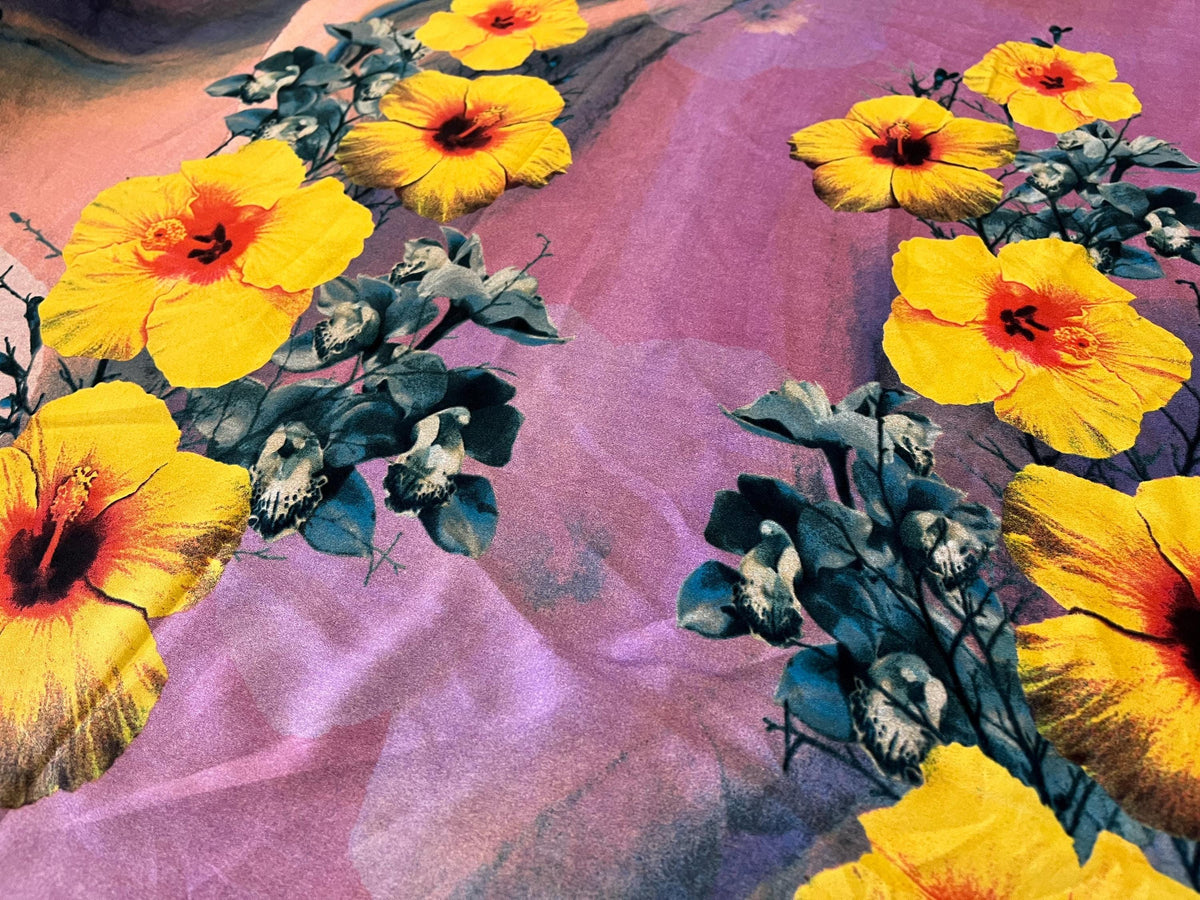 NEW High Class Crepe De Chine Stripe Tie Die Floral Print Fabric