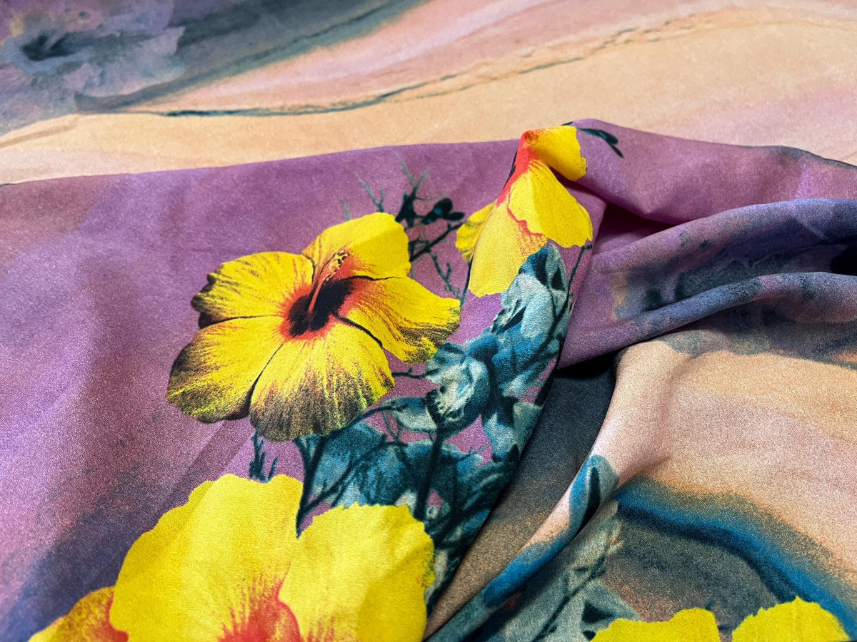 NEW High Class Crepe De Chine Stripe Tie Die Floral Print Fabric