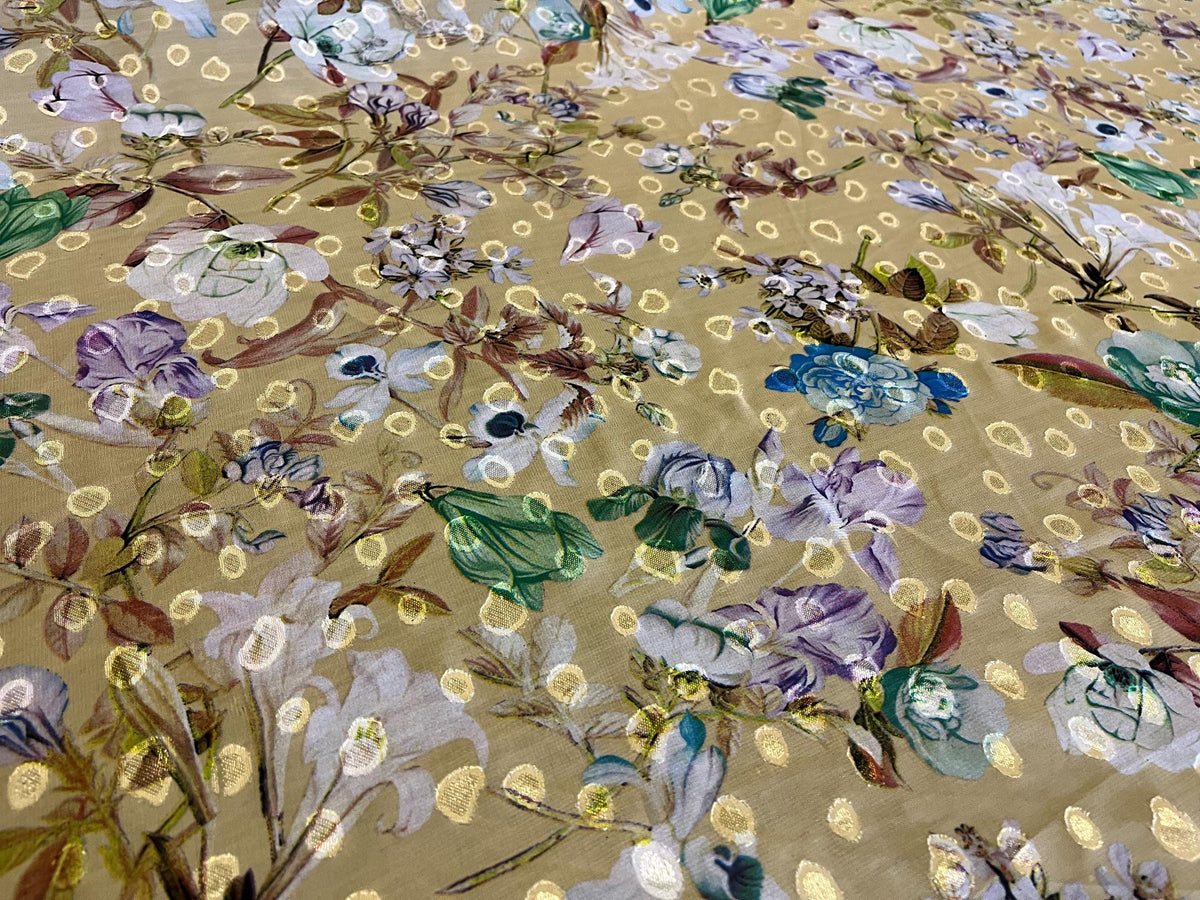 NEW High Class Chiffon Floral Print Lurex Fabric