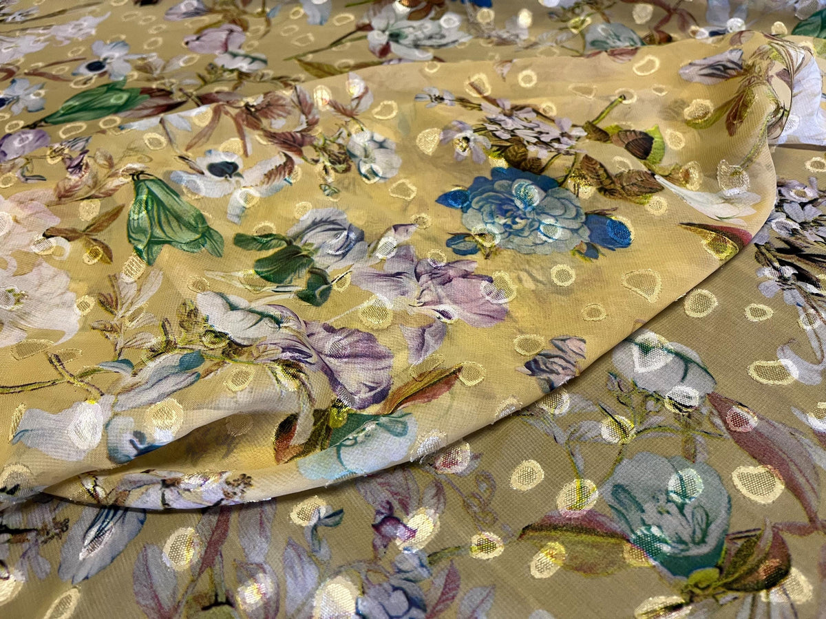 NEW High Class Chiffon Floral Print Lurex Fabric