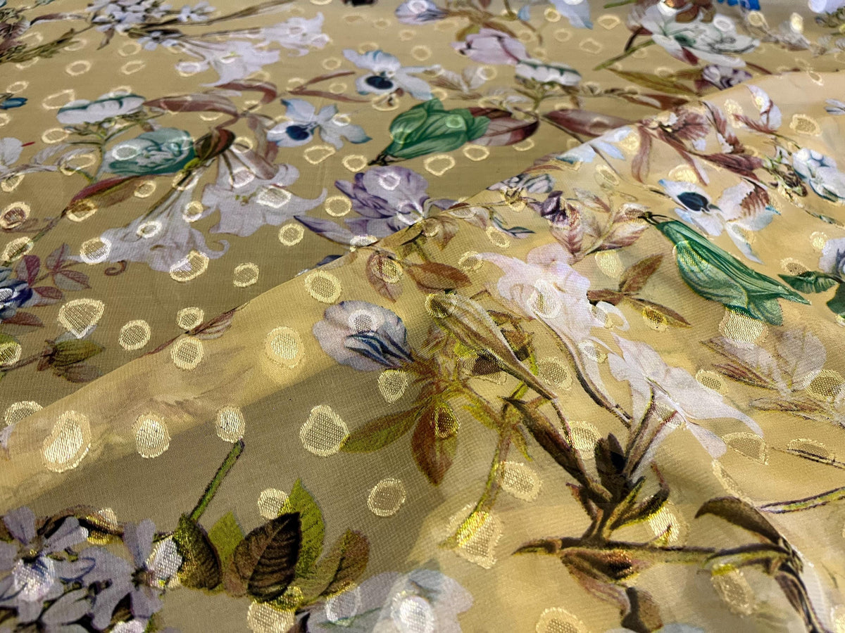 NEW High Class Chiffon Floral Print Lurex Fabric