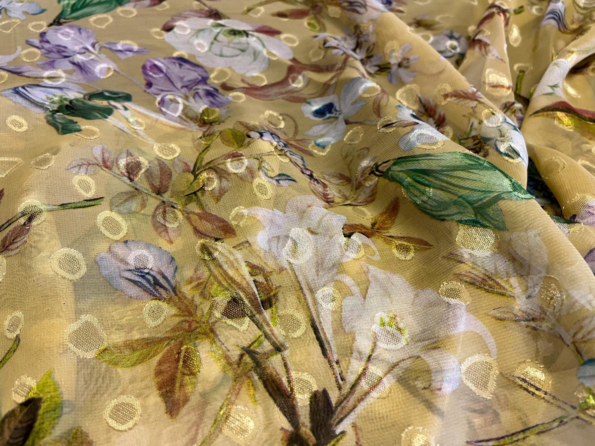 NEW High Class Chiffon Floral Print Lurex Fabric