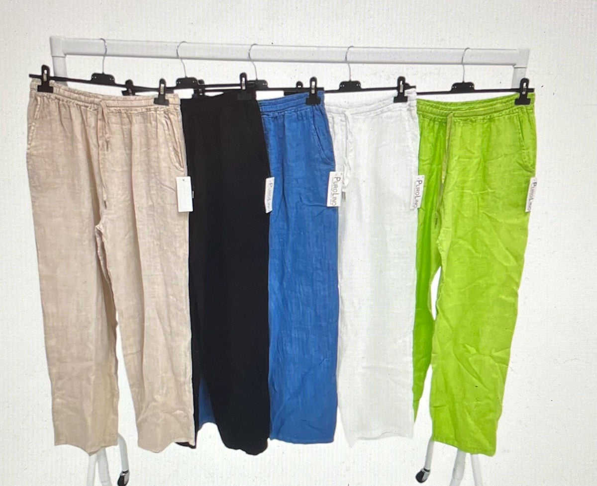 NEW Candy Colours Elastic Waist 100% Linen Women's Trousers, Pants, Casual Trousers, Made In Italy FREE Postage Worldwide (See Description)