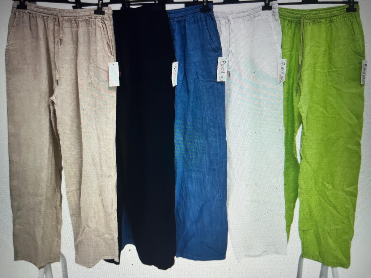 NEW Candy Colours Elastic Waist 100% Linen Women's Trousers, Pants, Casual Trousers, Made In Italy FREE Postage Worldwide (See Description)