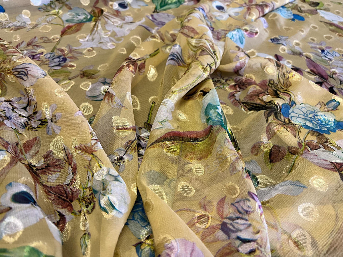 NEW High Class Chiffon Floral Print Lurex Fabric