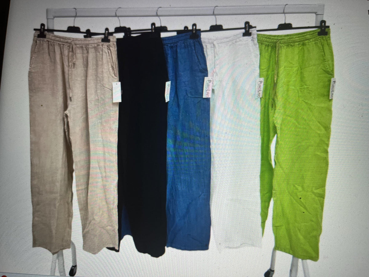 NEW Candy Colours Elastic Waist 100% Linen Women's Trousers, Pants, Casual Trousers, Made In Italy FREE Postage Worldwide (See Description)
