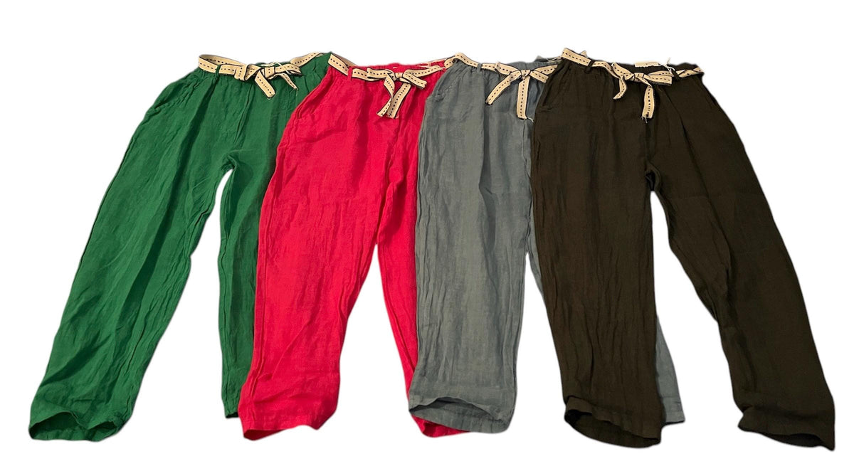 NEW All Year Round Elastic Waist Belted 100% Linen Women's Trousers Pants Summer/Winter Made In Italy (See Description)