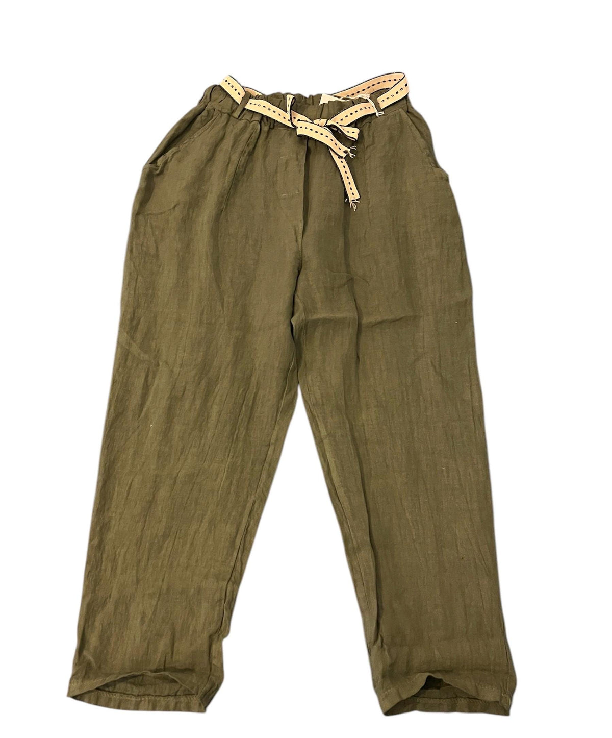 NEW All Year Round Elastic Waist Belted 100% Linen Women's Trousers Pants Summer/Winter Made In Italy (See Description)