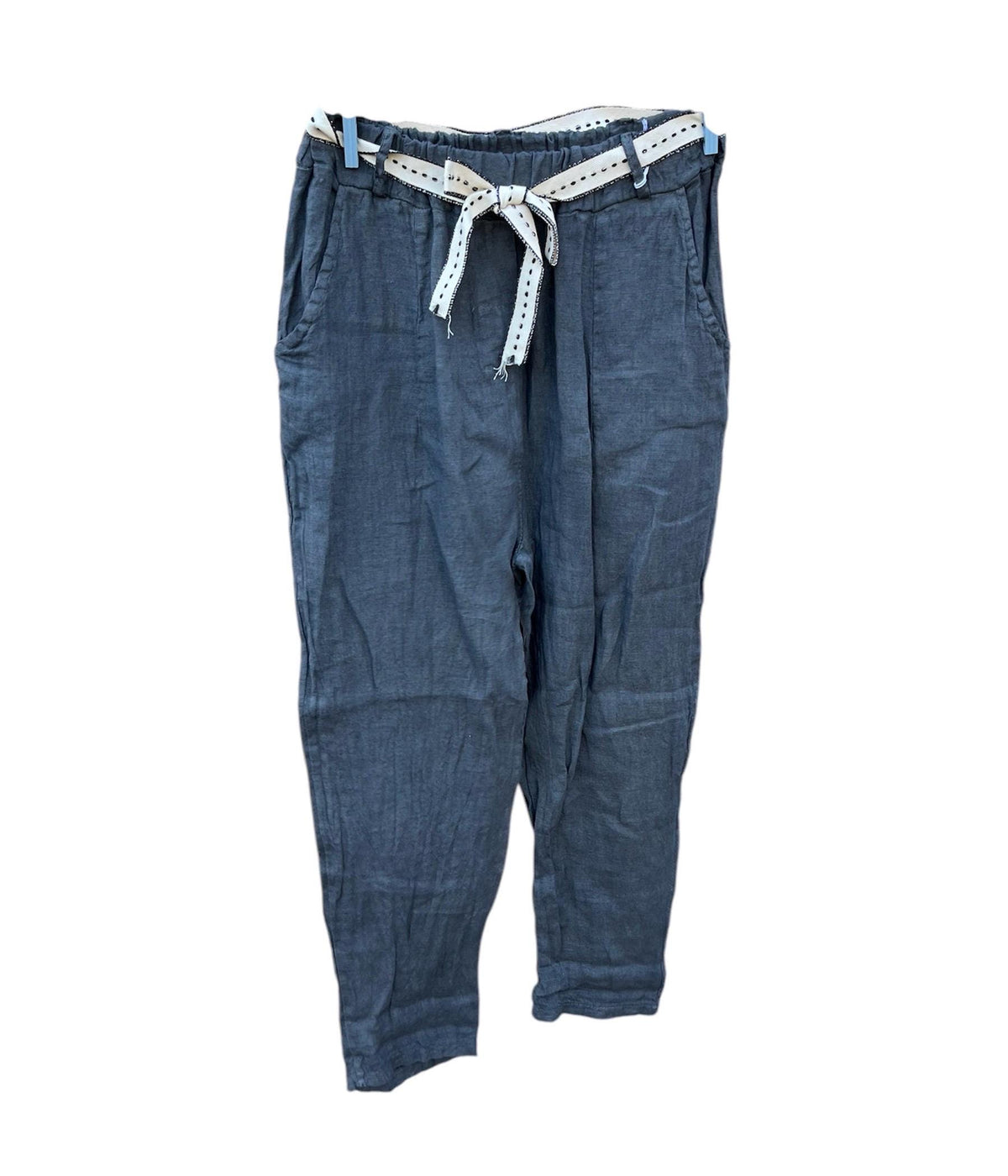 NEW All Year Round Elastic Waist Belted 100% Linen Women's Trousers Pants Summer/Winter Made In Italy (See Description)