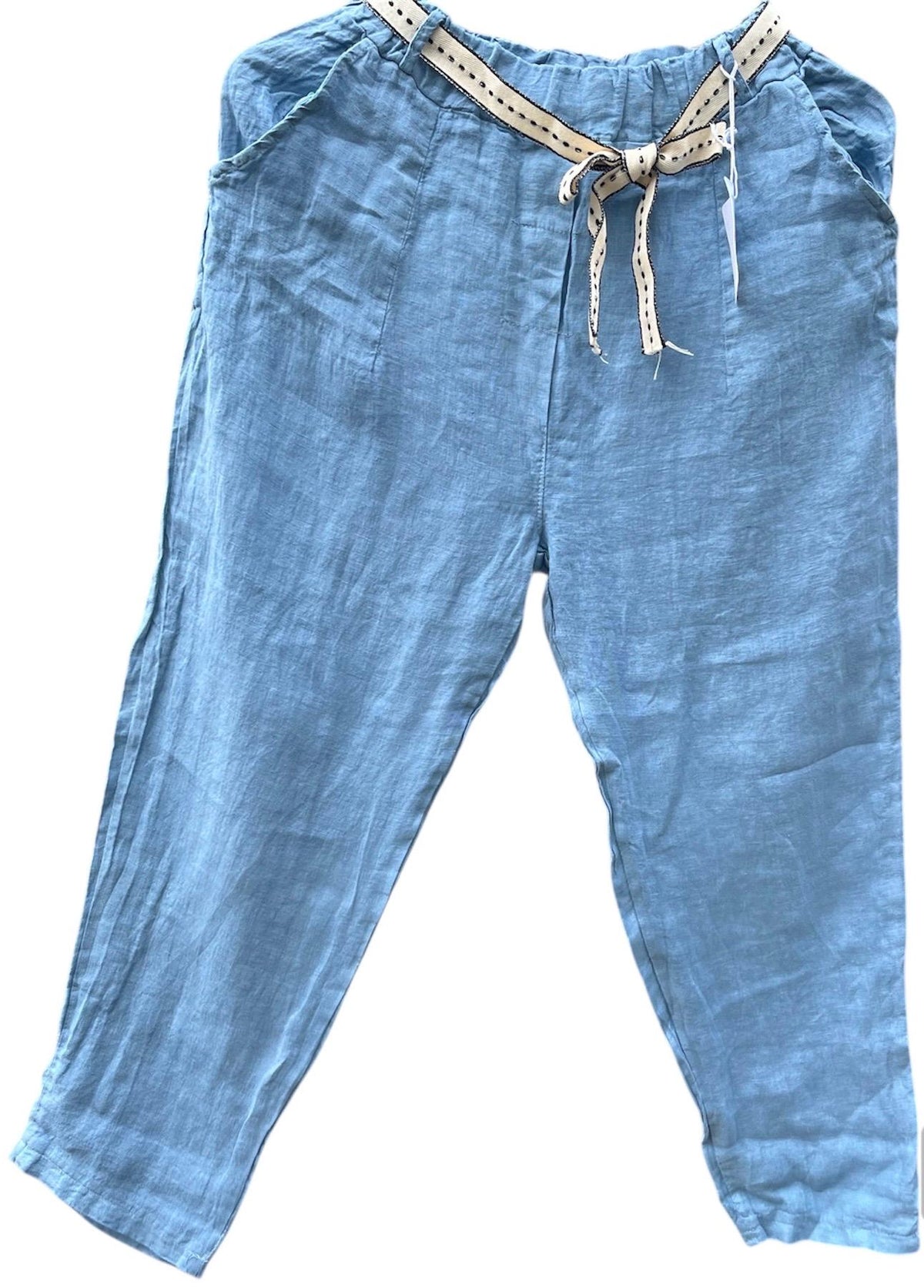 NEW All Year Round Elastic Waist Belted 100% Linen Women's Trousers Pants Summer/Winter Made In Italy (See Description)