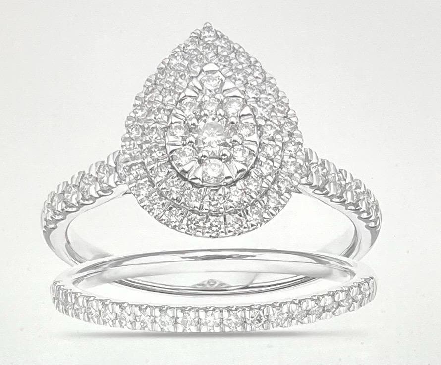 NEW Haute Couture Engagement Ring Engagement Ring 18ct White Gold Pear Shape Halo Cluster 0.75ct Diamond Ring Wedding Ring (See Description)