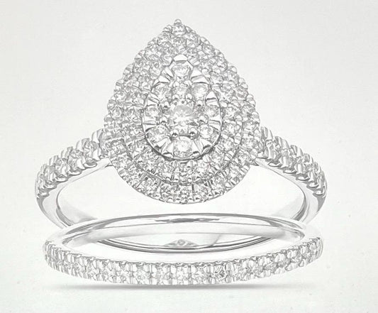 NEW Haute Couture Engagement Ring Engagement Ring 18ct White Gold Pear Shape Halo Cluster 0.75ct Diamond Ring Wedding Ring (See Description)