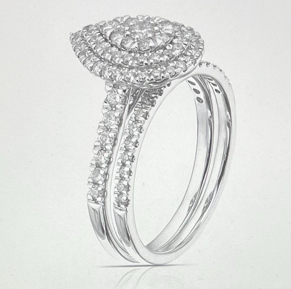 NEW Haute Couture Engagement Ring Engagement Ring 18ct White Gold Pear Shape Halo Cluster 0.75ct Diamond Ring Wedding Ring (See Description)