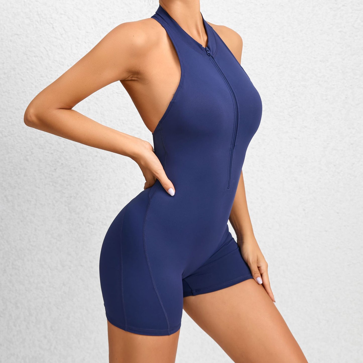 Zippered Yoga Jumpsuit Women – Tummy Control Butt Lifting Seamless Workout Romper | Sculpting Fitness Shapewear Shorts + 🚚 Free Worldwide Shipping 🎉 Extra 30% OFF At Checkout