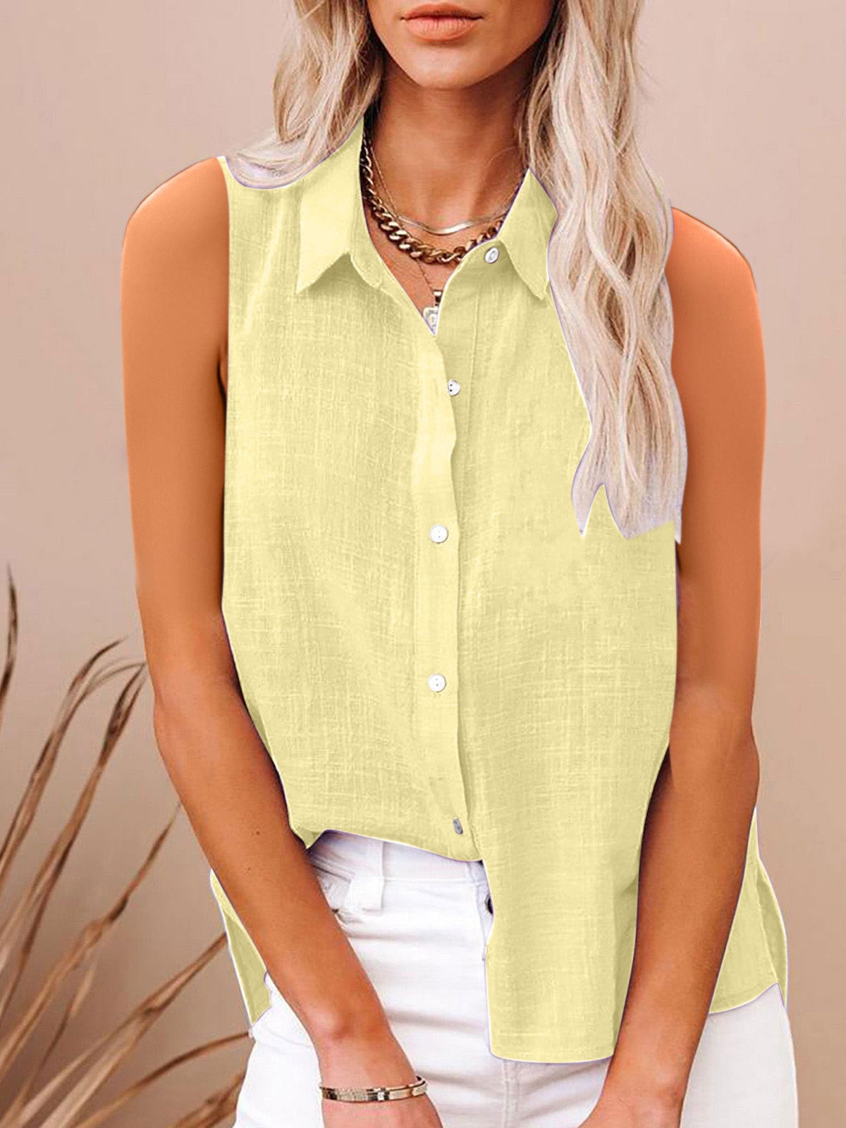 Women’s Cotton Linen Sleeveless Button Shirt – Lightweight Summer Blouse, Breathable Casual Top, Relaxed Fit + 🚚 Free Worldwide Shipping 🎉 Extra 30% OFF at Checkout