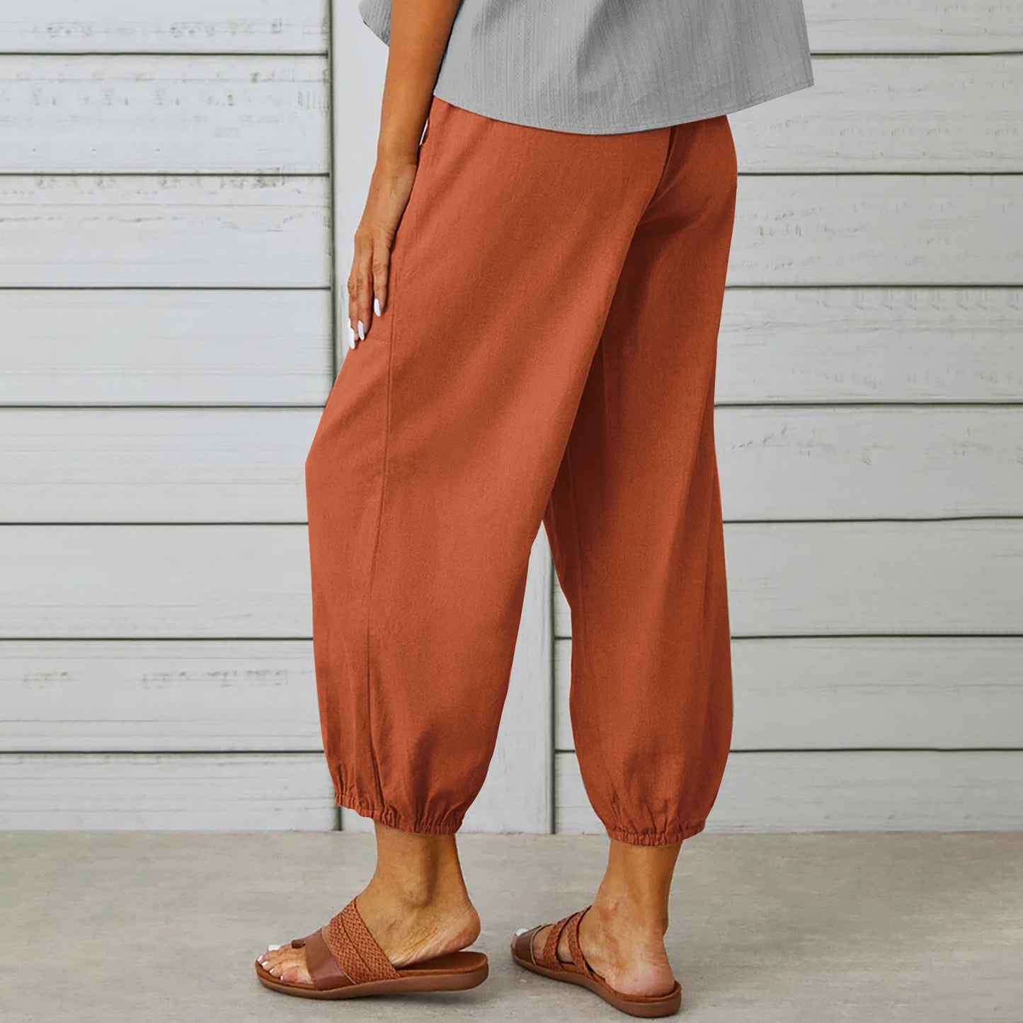 Women’s Cotton Linen Drawstring Pants – Lightweight Breathable Summer Trousers with Pockets | Relaxed Fit Casual Everyday Wear + 🚚 Free Worldwide Shipping 🎉 Extra 30% OFF At Checkout