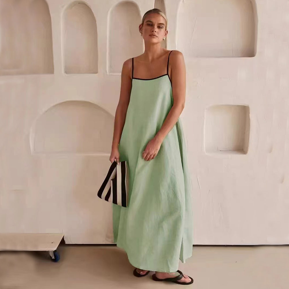 Cotton Linen Touch Suspender Dress – Square Neck Summer Swing Midi Dress for Women + 🚚 Free Worldwide Shipping 🎉 Extra 30% OFF At Checkout