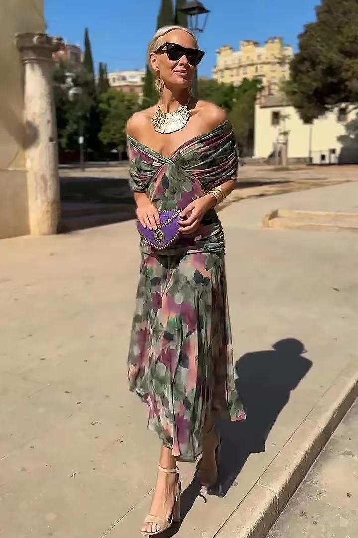 Women’s Summer Chiffon Maxi Dress – Floral Print V-Neck Short Sleeve Boho Beach Dress + 🚚 Free Worldwide Shipping