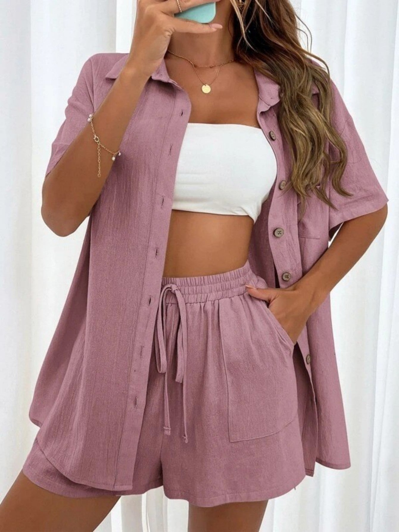 Cross-border Women's Amazon Hot-selling Distressed Cardigan Shorts Fashionable Elegant Casual Women's Set + 🚚 Free Worldwide Shipping