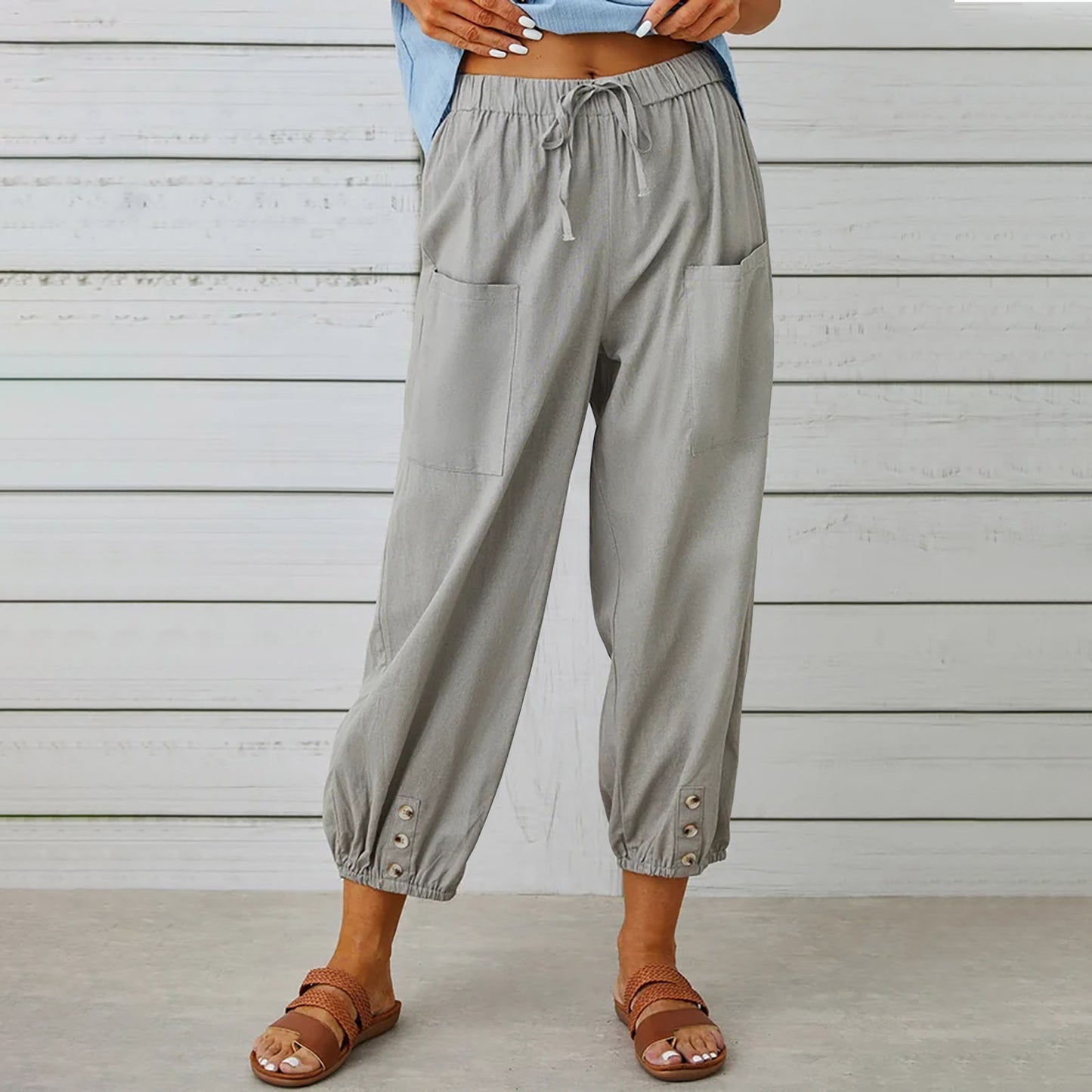 Women’s Cotton Linen Drawstring Pants – Lightweight Breathable Summer Trousers with Pockets | Relaxed Fit Casual Everyday Wear + 🚚 Free Worldwide Shipping 🎉 Extra 30% OFF At Checkout