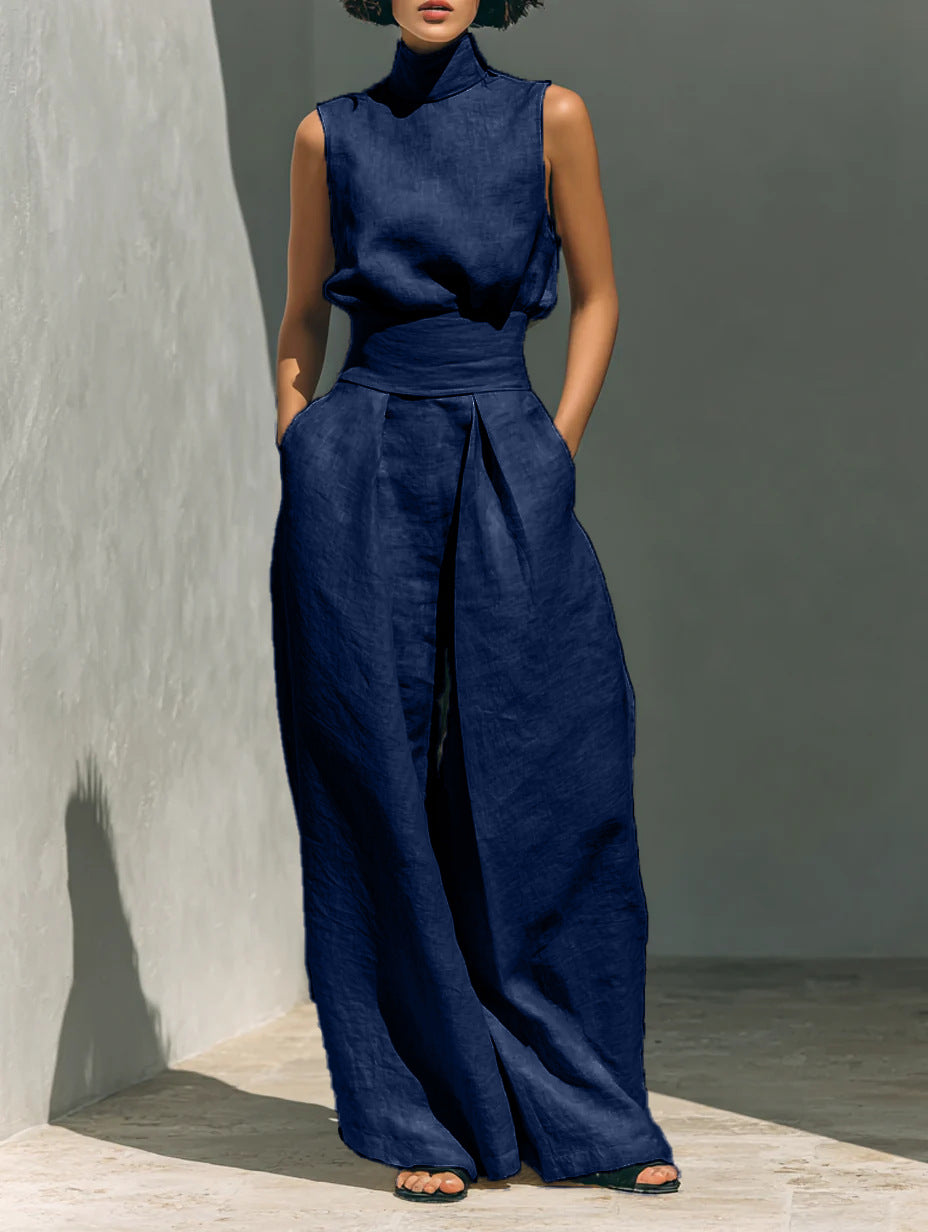 Casual Sleeveless Suit Summer Stand-up Collar Pullover Top And Loose Straight-leg Trousers Women's Clothing + 🚚 Free Worldwide Shipping 🎉 Extra 30% OFF At Checkout