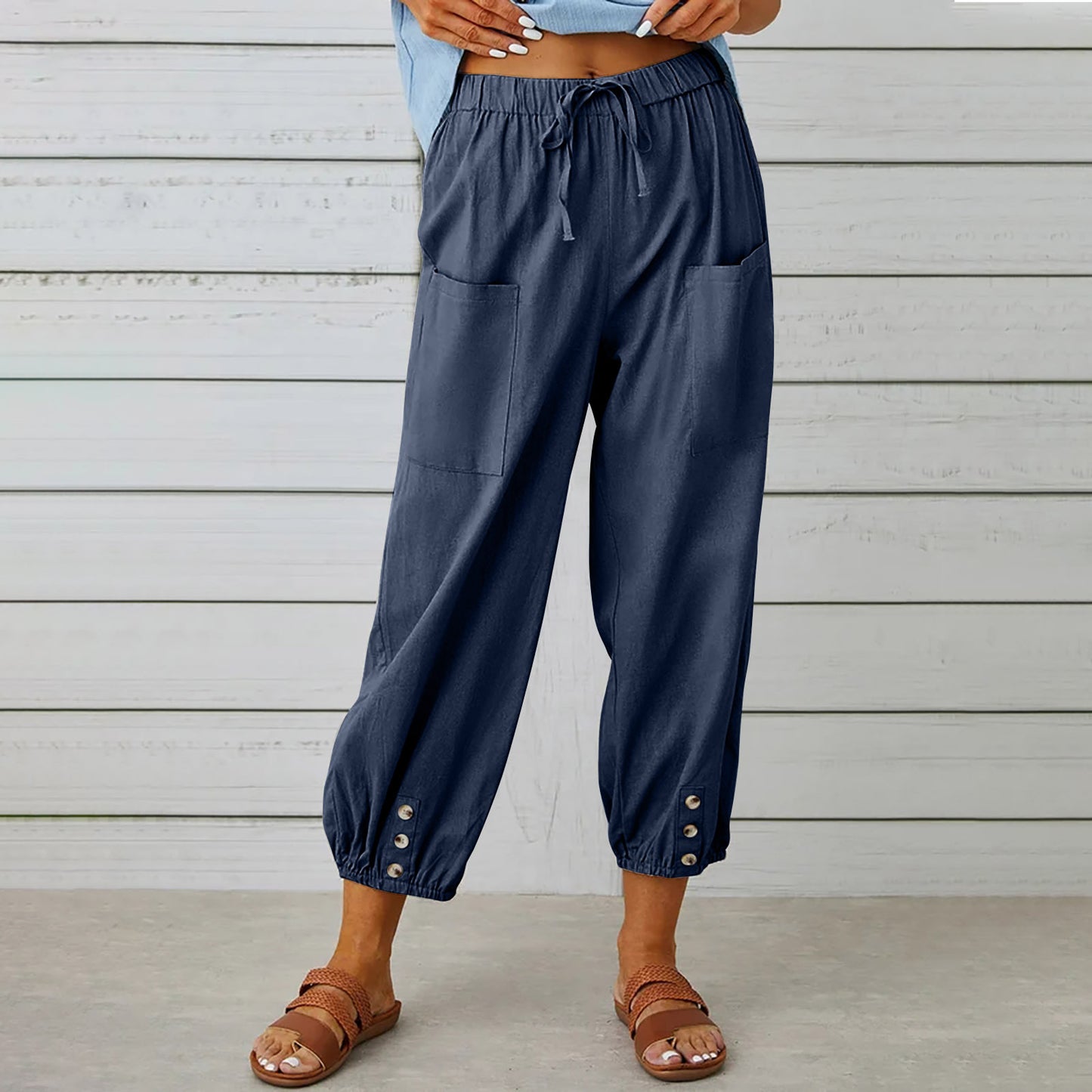 Women’s Cotton Linen Drawstring Pants – Lightweight Breathable Summer Trousers with Pockets | Relaxed Fit Casual Everyday Wear + 🚚 Free Worldwide Shipping 🎉 Extra 30% OFF At Checkout