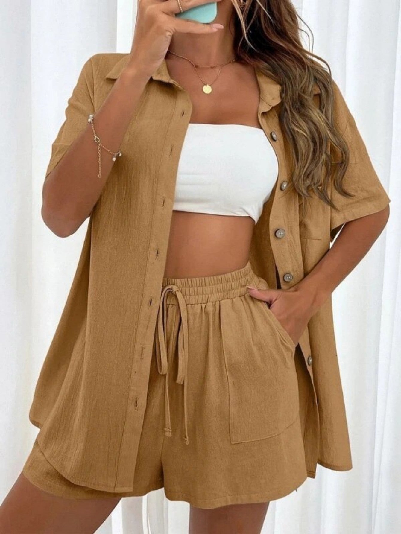 Cross-border Women's Amazon Hot-selling Distressed Cardigan Shorts Fashionable Elegant Casual Women's Set + 🚚 Free Worldwide Shipping